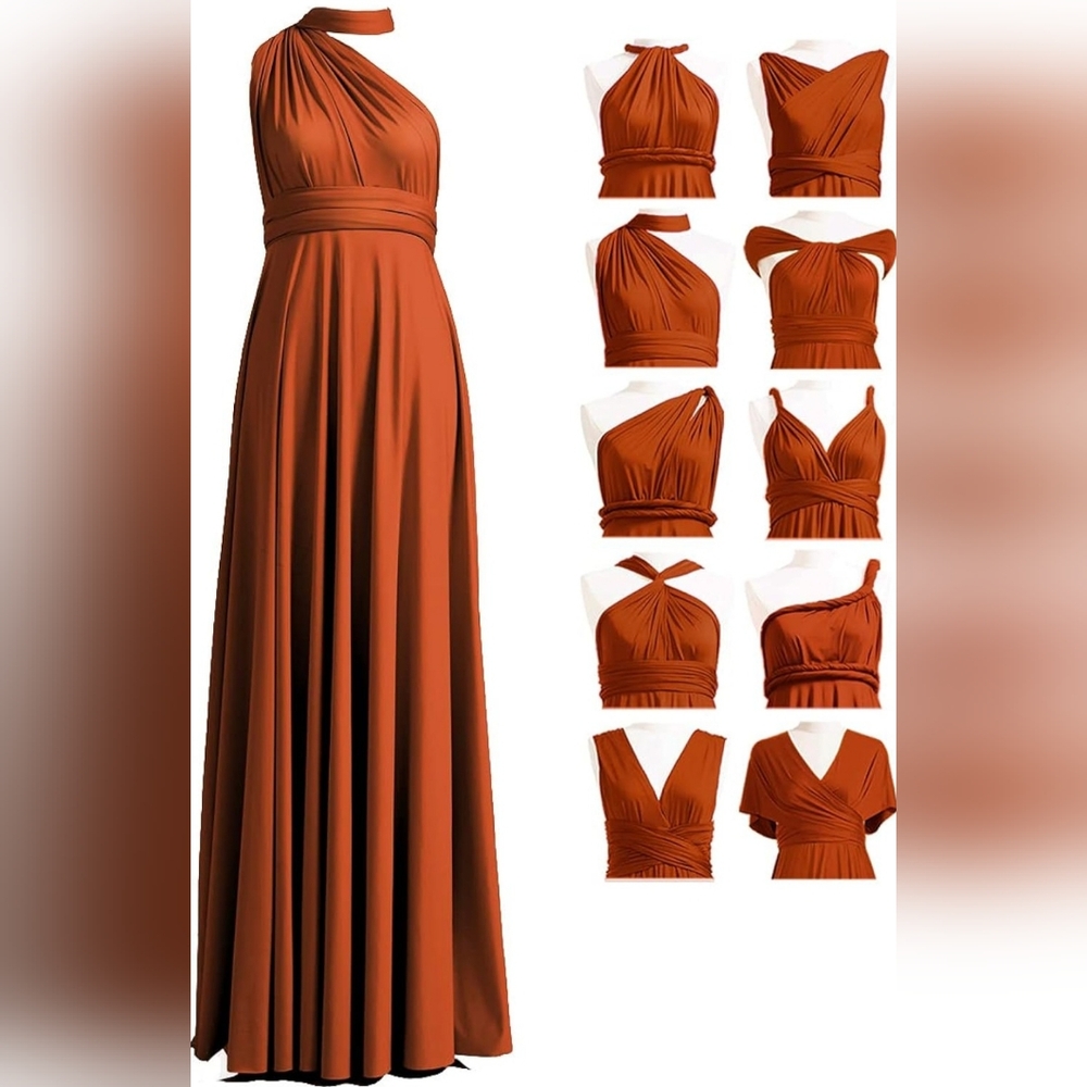 Elegant Rust Convertible Maxi Dress